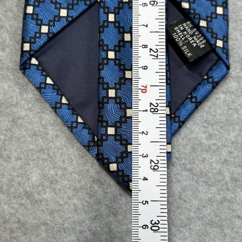 Vintage Tongue Tied Blue Geometric Lattice Silk Tie Mens Wide Width 59x3.3" - Picture 4 of 7